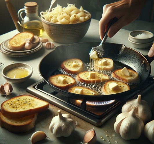 مرحله پنجم پخت پاستا با سالاد ایتالیایی و نان سیر