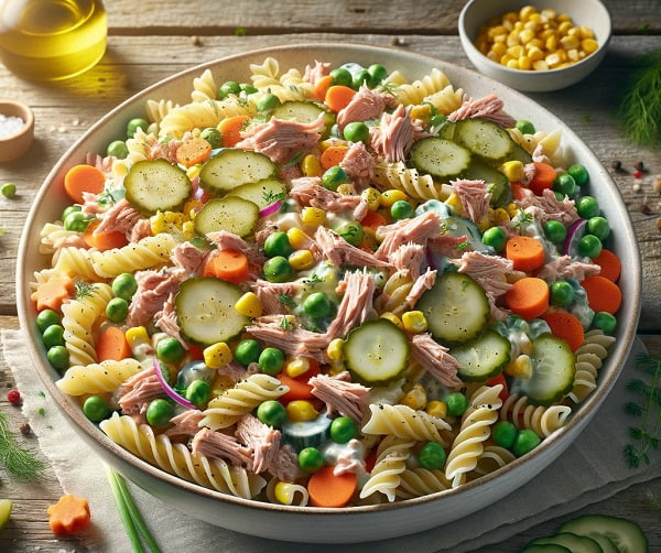 مواد لازم و طرز تهیه سالاد ماکارونی با تن ماهی