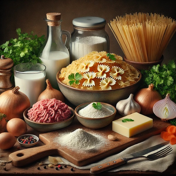 مواد لازم پاستا با گوشت قلقلی