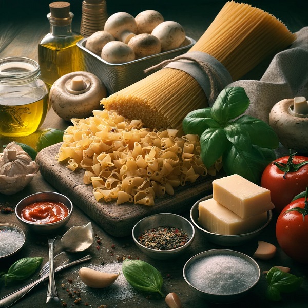 مواد لازم پاستا بوکاتینی