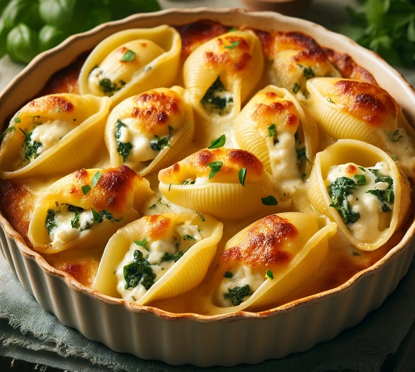 مواد لازم و طرز تهیه پاستا صدفی شکم پر مواد لازم و طرز تهیه پاستا صدفی شکم پر