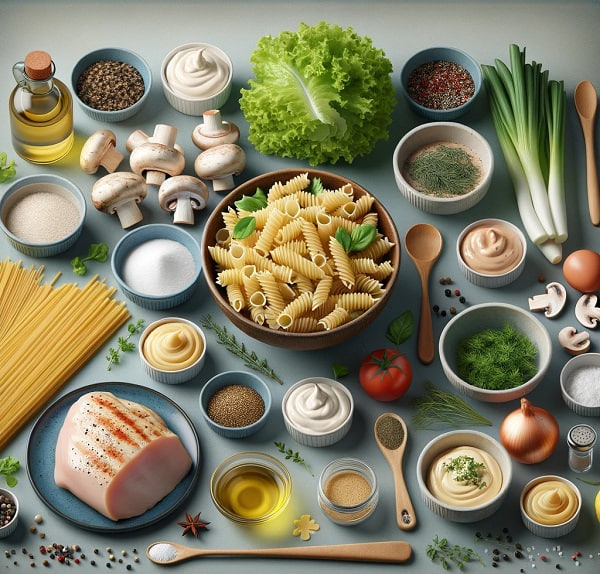 مواد لازم مواد لازم برای پخت سالاد ماکارونی با کاهو