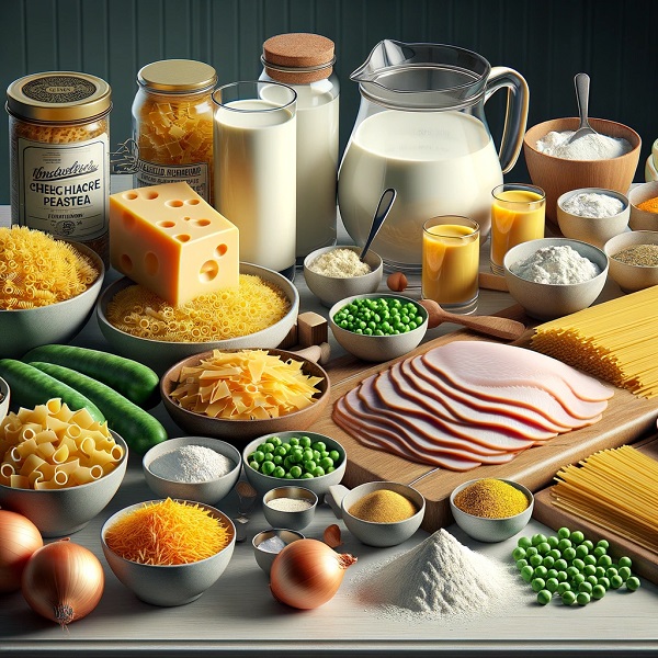 مواد لازم پاستای پنیر با بوقلمون