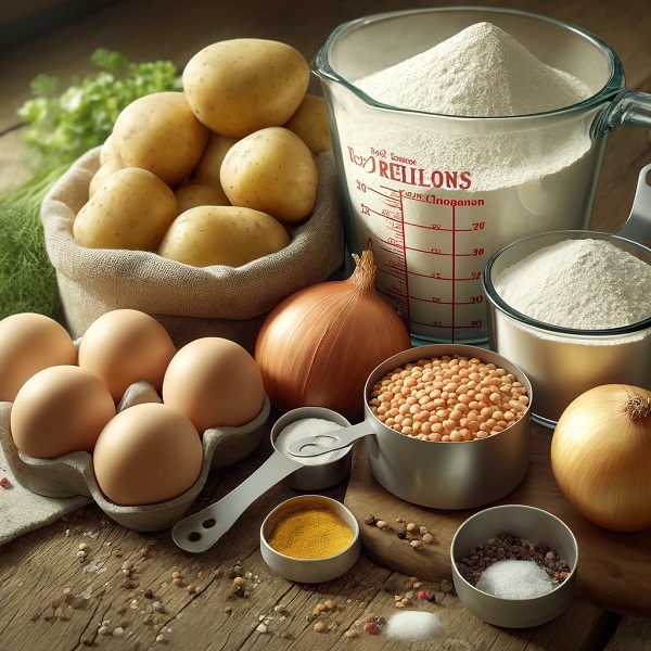 مواد لازم پنکیک سیب زمینی و عدس