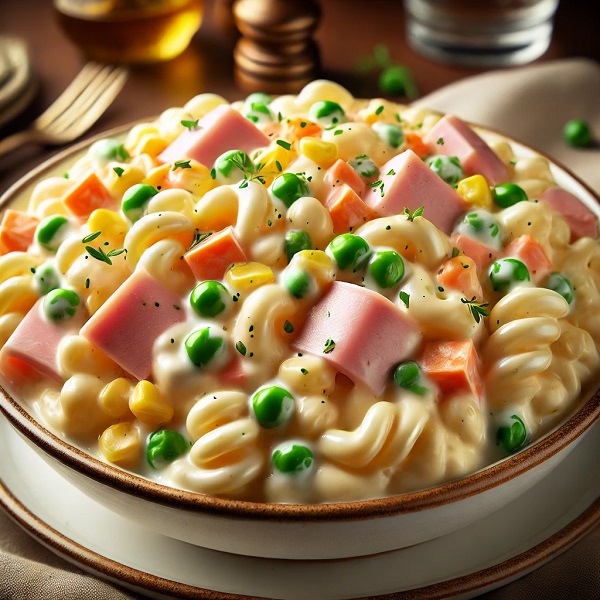 مواد لازم و طرز تهیه سالاد ماکارونی با ژامبون