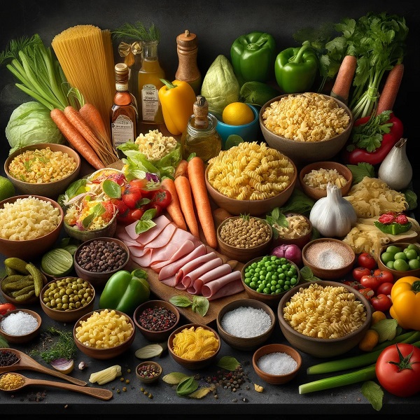 مواد لازم سالاد ماکارونی با ژامبون