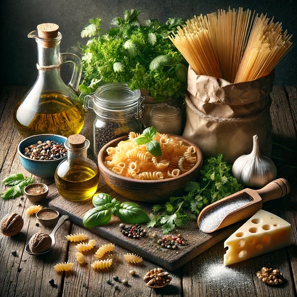 مواد لازم پاستا با سس سبز