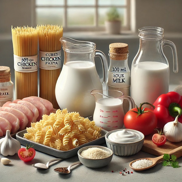 مواد لازم پاستا با شیر روش دوم