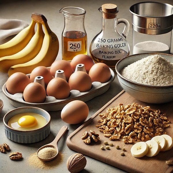 مواد لازم کیک موز و گردو خانگی