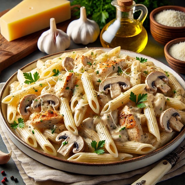 مواد لازم و طرز تهیه پاستا پنه مرغ با سس آلفردو
