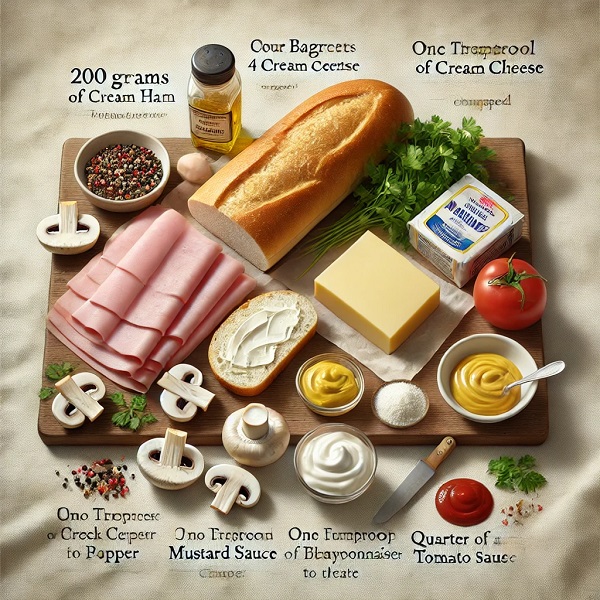 مواد لازم ساندویچ ژامبون تنوری پنیری