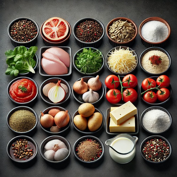 مواد لازم لازانیا مرغ و سیب زمینی