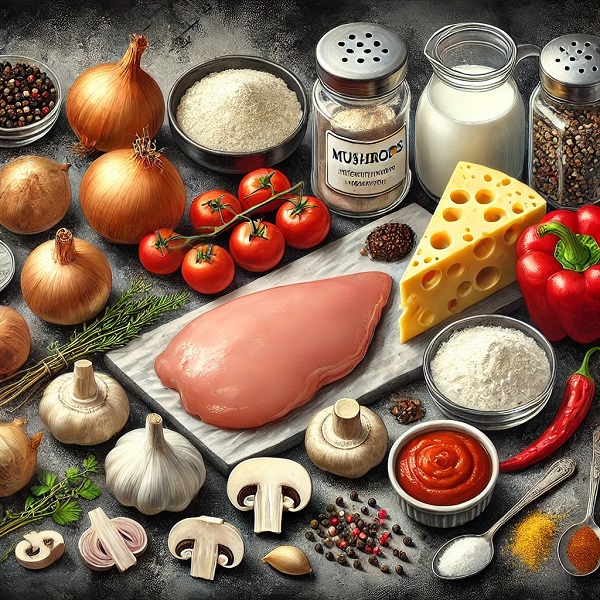 مواد لازم لازانیا مرغ و قارج روش اول