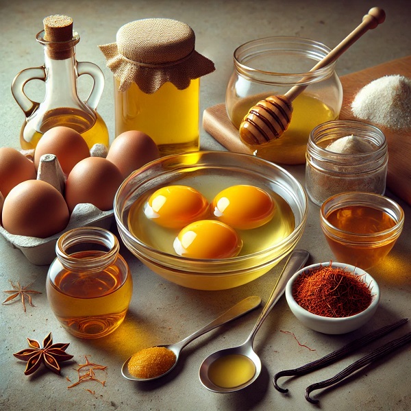 مواد لازم مواد رومال کیک شیر عسلی