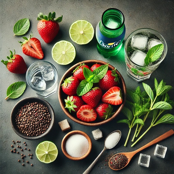 مواد لازم موهیتو توت فرنگی