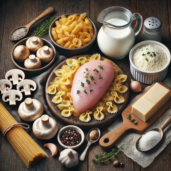 مواد لازم پاستا آشیانه ای با مرغ