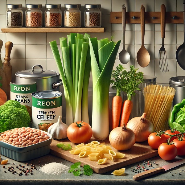 مواد لازم پاستا با خوراک لوبیا چیتی