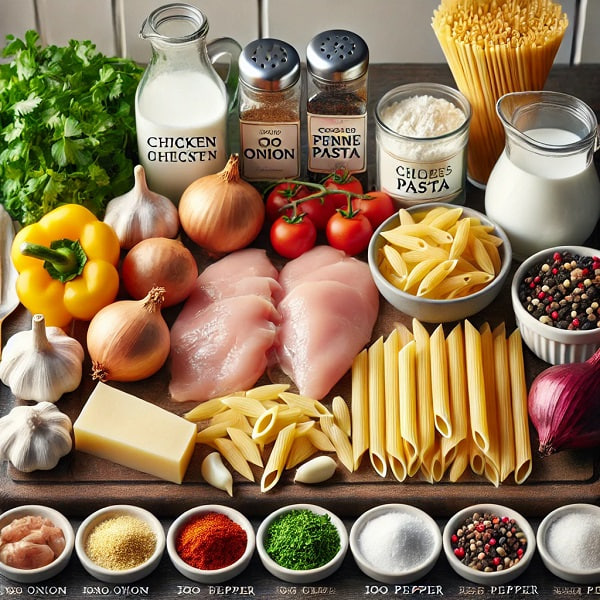 مواد لازم پاستا چیکن فاهیتا