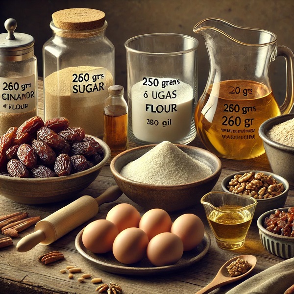 مواد لازم کیک خرما و گردو