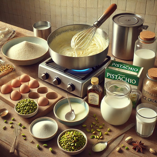 مراحل طرز تهیه بستنی وانیلی پسته‌ای