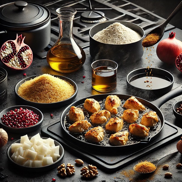 طرز تهیه فسنجون با مرغ زعفرانی