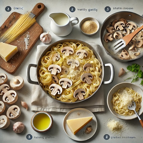 طرز تهیه پاستا قارچ خامه ای