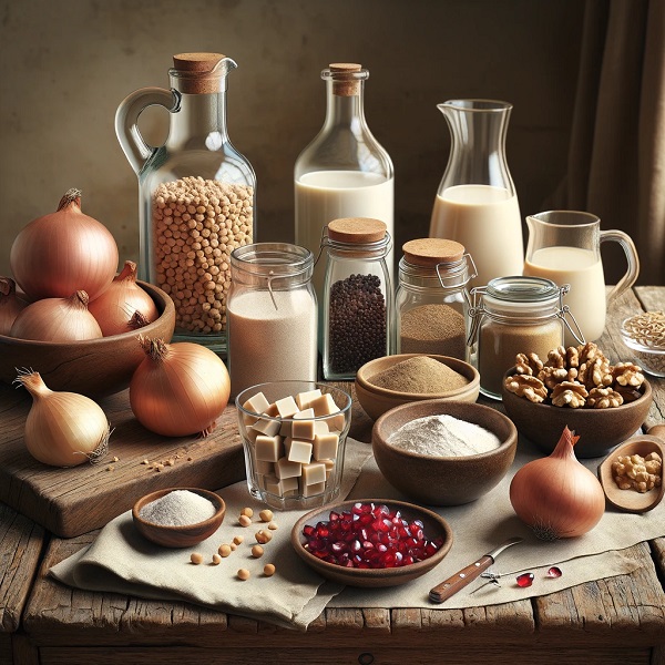 مواد لازم خورش فسنجان گیاهی با سویا