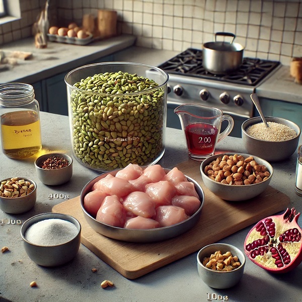 مواد لازم خورشت فسنجان با مغز پسته