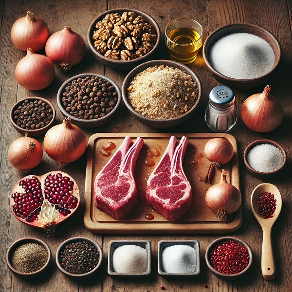 مواد لازم خورشت فسنجان با گوشت تکه ای