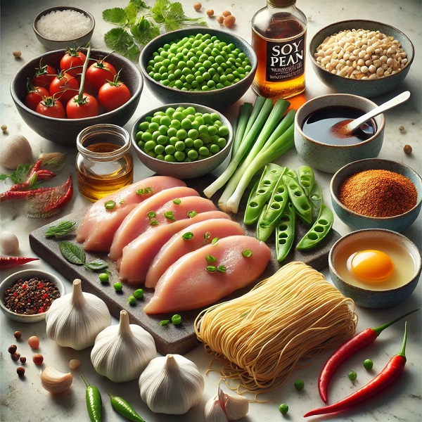 مواد لازم سالاد پاستا به سبک سیچوان