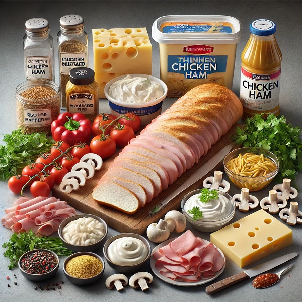 مواد لازم ساندویچ ژامبون مرغ