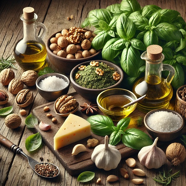 مواد لازم سس پستو پیتزا مرغ با سس پستو