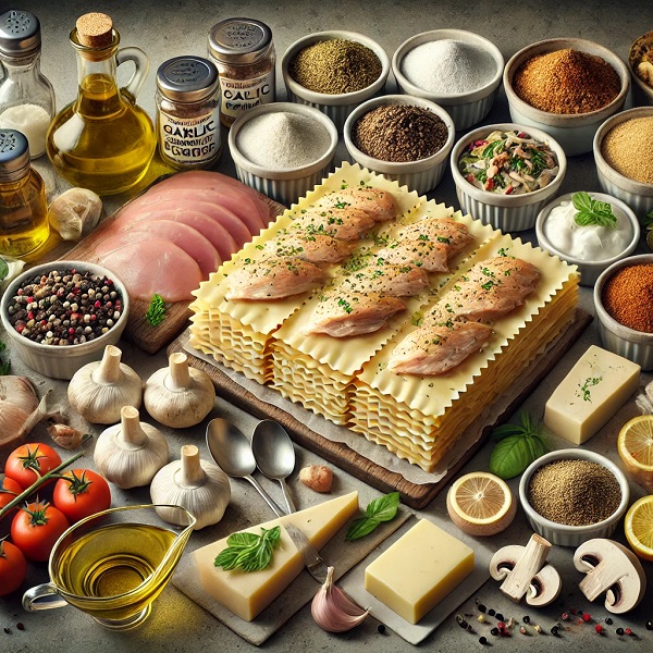 مواد لازم لازانیا مرغ با سس آلفردو