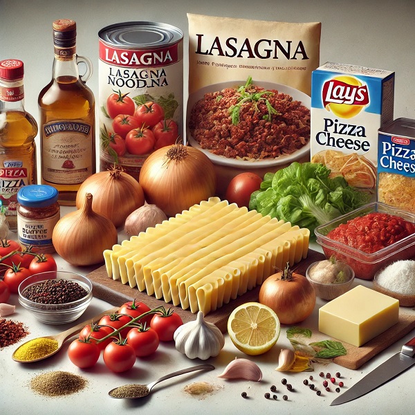 مواد لازم لازانیا گوشت و قارچ با سس پنیری