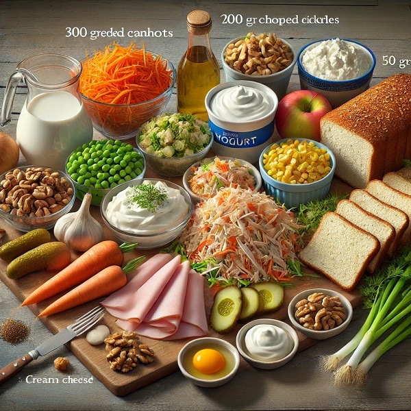 مواد لازم کیک مرغ و گردو