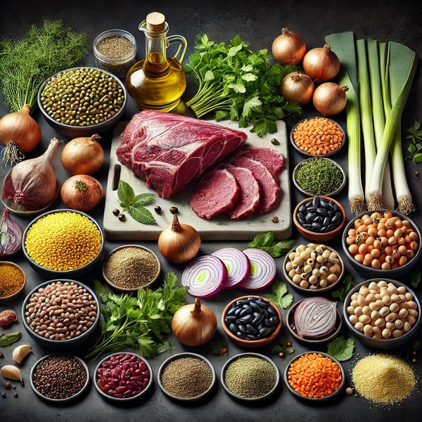 مواد لازم آش شله قلمکار برای ۱۰ نفر