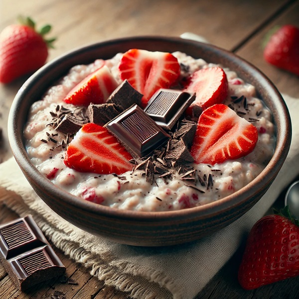 اوتمیل توت فرنگی و شکلات تلخ