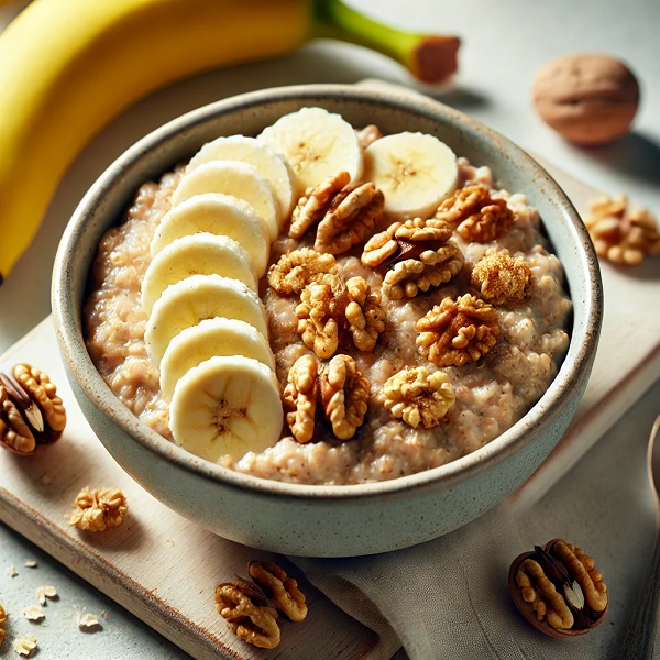 مواد لازم و طرز تهیه اوتمیل موز و گردو مواد لازم و طرز تهیه اوتمیل موز و گردو