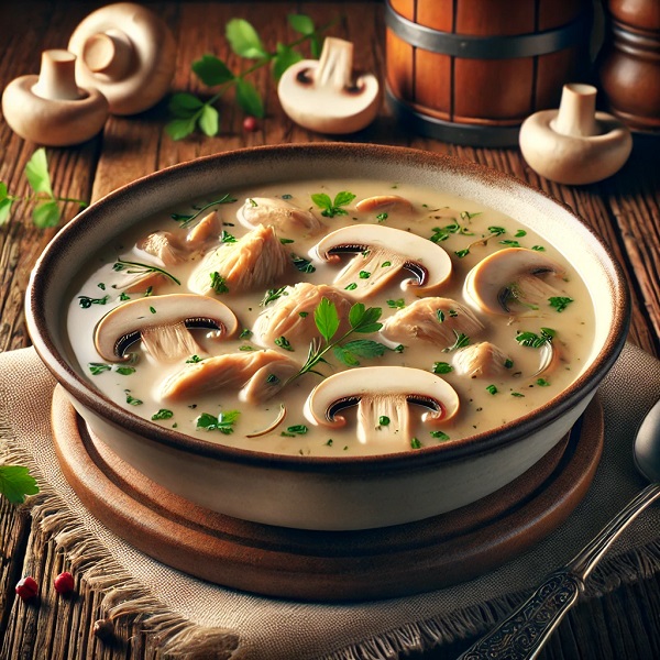 سوپ مرغ و قارچ