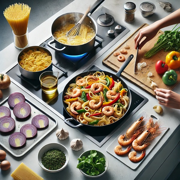 طرز تهیه پاستا میگو با سبزیجات