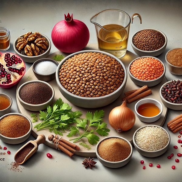 مواد لازم خورش فسنجان عدس گیاهی