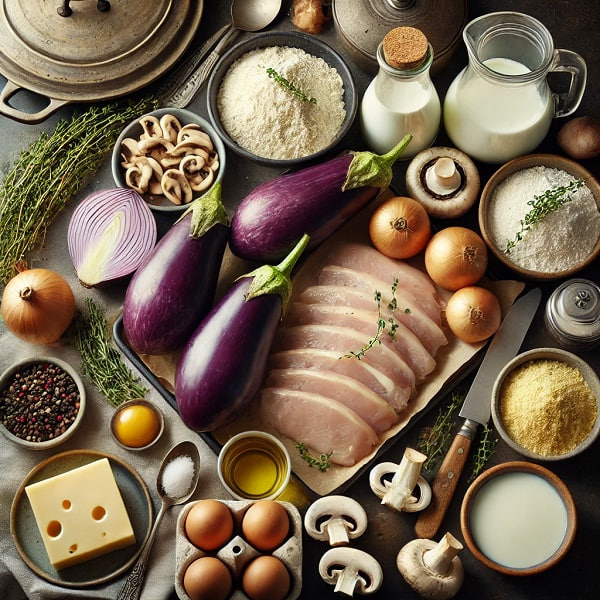 مواد لازم سوفله مرغ و بادمجان