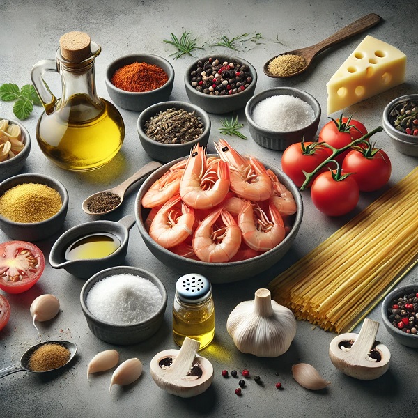 مواد لازم پاستا با میگو بدون خامه