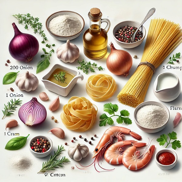 مواد لازم پاستا میگو رستورانی