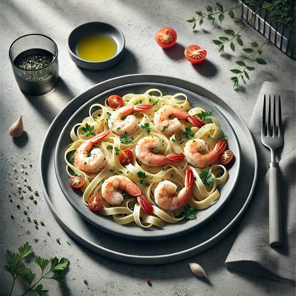 مواد لازم و طرز تهیه پاستا با میگو بدون خامه