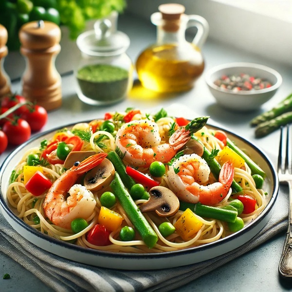 مواد لازم و طرز تهیه پاستا میگو با سبزیجات