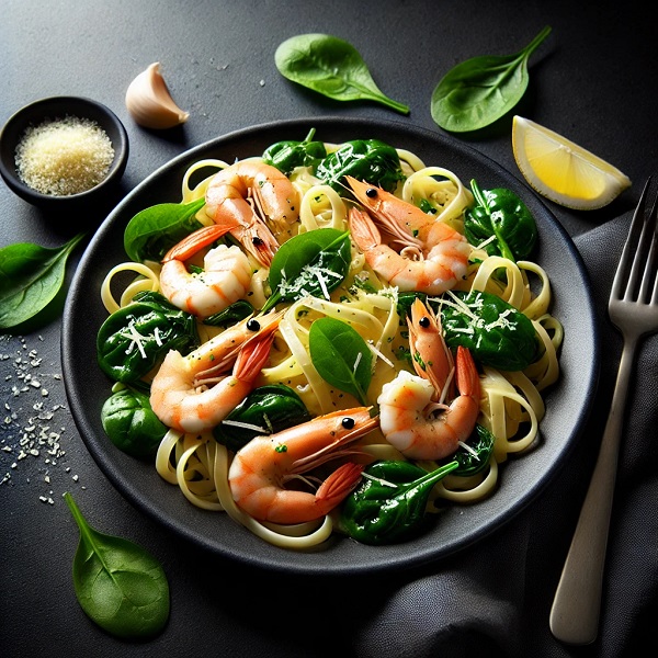 مواد لازم و طرز تهیه پاستا میگو و اسفناج