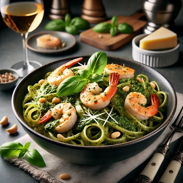 مواد لازم و طرز تهیه پاستا پستو با میگو