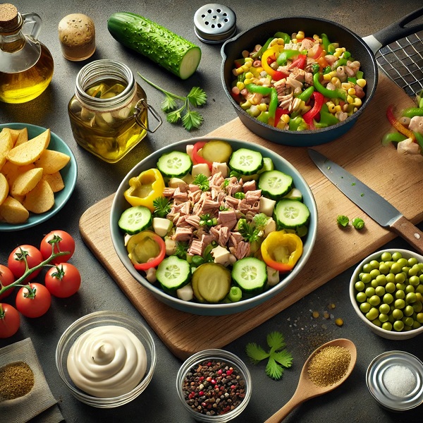 مراحل طرز تهیه سالاد تن ماهی با کرفس