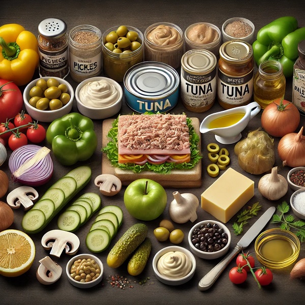 مواد لازم ساندویچ تن ماهی